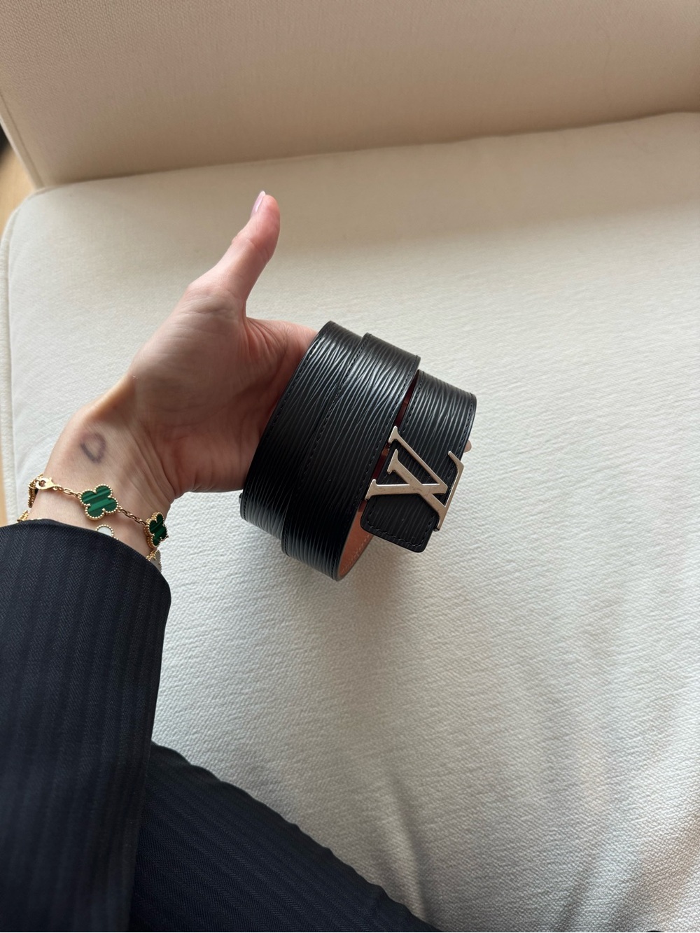 Authentic Louis Vuitton Brown/Tan Leather Belt with Silver Buckle